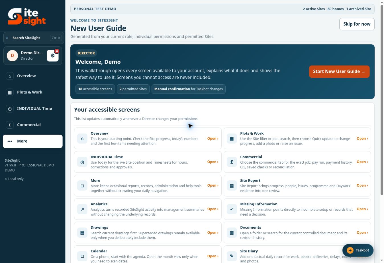 SiteSight New User Guide screen